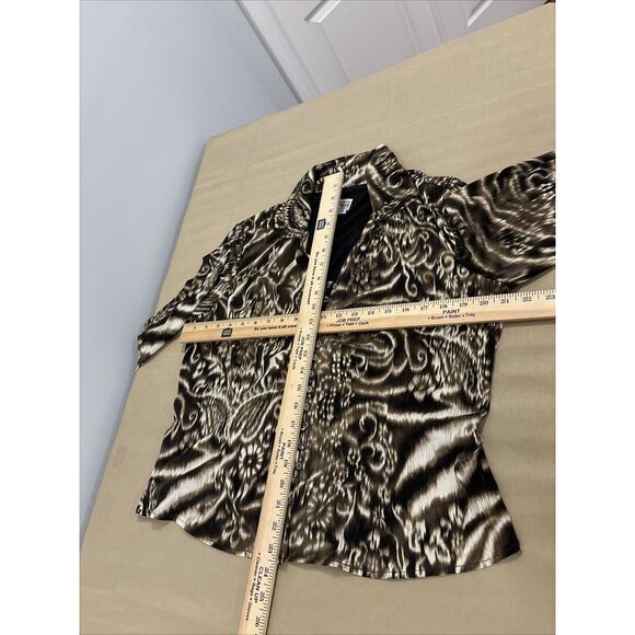 CH Chancelle Women Blouse Size 14 Collared V Neck Long Sleeve Open Front Button - Picture 8 of 10